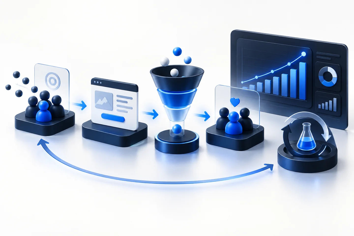 Funnel, thử nghiệm, dữ liệu và vòng lặp Growth Marketing